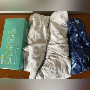 Waterproof Fitted Crib Mattress Cover & Sheets Set - new & gently used